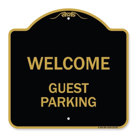 Signmission Designer Series Sign-Welcome Guest Parking, Black & Gold Aluminum Sign, 18" x 18", BG-1818-22705 A-DES-BG-1818-22705